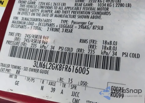 2015 Lincoln Mkz из США, поврежденный, VIN 3LN6L2GK8FR616005